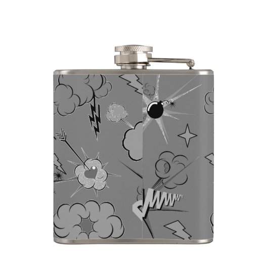 Retro Grey Custom Comic Book Pattern Personalised Flachmann (Rückseite)