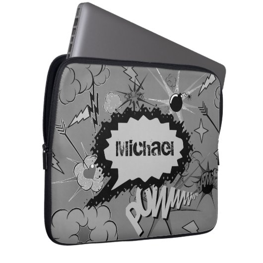 Retro Grey Custom Comic Book Pattern Personalised Laptopschutzhülle (Vorne Rechts)