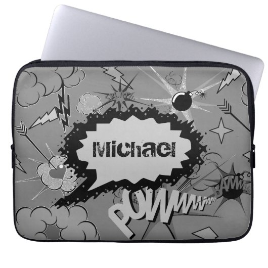 Retro Grey Custom Comic Book Pattern Personalised Laptopschutzhülle (Vorderseite)