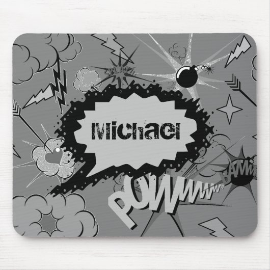 Retro Grey Custom Comic Book Pattern Personalised Mousepad (Vorne)