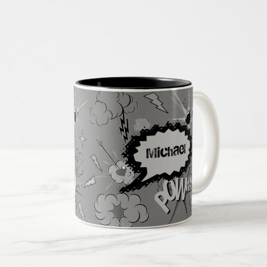 Retro Grey Custom Comic Book Pattern Personalised Zweifarbige Tasse (VorderseiteRechts)