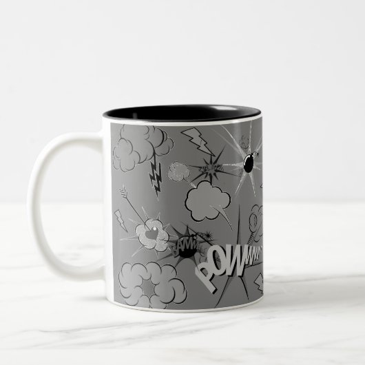 Retro Grey Custom Comic Book Pattern Personalised Zweifarbige Tasse (Links)