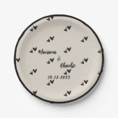 Retro Grey Hand Drawn Heart  Illustrated Wedding Pappteller (Vorderseite)