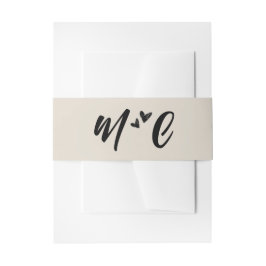 Retro Grey Hand Drawn Hearts Illustration Monogram Einladungsbanderole