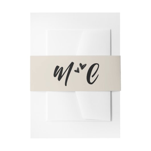 Retro Grey Hand Drawn Hearts Illustration Monogram Einladungsbanderole (Vorderseite Beispiel)