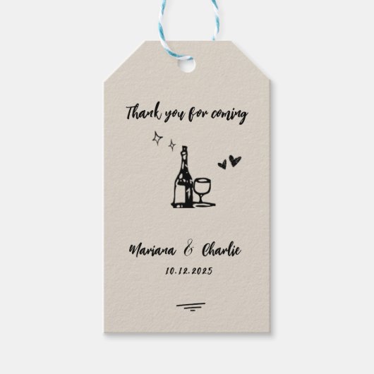 Retro Grey Hand Drawn Illustrated Wedding  Geschenkanhänger (Vorderseite)