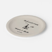 Retro Grey Hand Drawn Illustrated Wedding Pappteller (Schrägansicht)