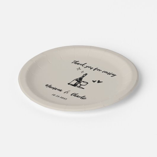 Retro Grey Hand Drawn Illustrated Wedding Pappteller (Schrägansicht)