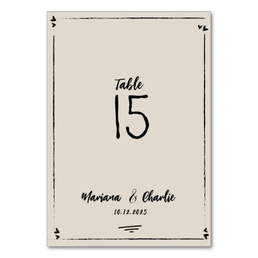 Retro Grey Hand Drawn Illustrated Wedding Tischnummer (Vorderseite)