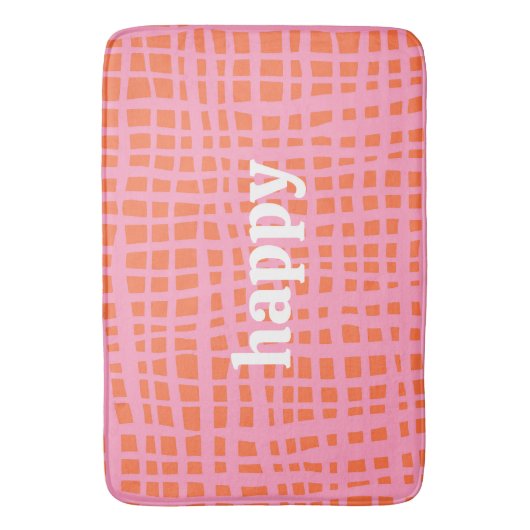 Retro Grid Abstrakt Pattern Happy Badematte (Vorderseite Vertikal)