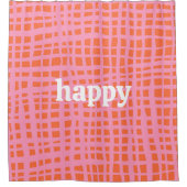 Retro Grid Abstrakt Pattern Happy Duschvorhang (Vorderseite)