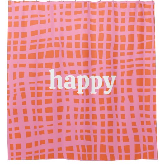 Retro Grid Abstrakt Pattern Happy Duschvorhang (Vorderseite)