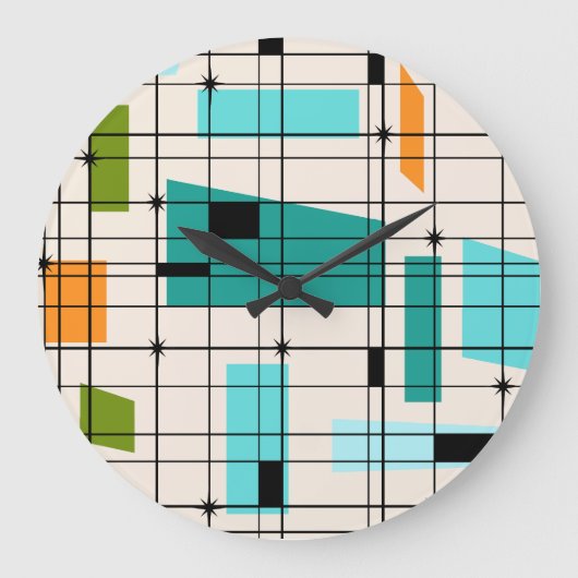 Retro Grid & Starbursts Acrylic Wall Clock Große Wanduhr (Vorderseite)