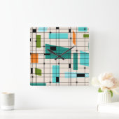Retro Grid & Starbursts Acrylic Wall Clock Quadratische Wanduhr (Zuhause)