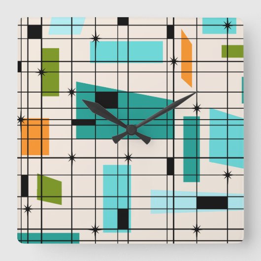 Retro Grid & Starbursts Acrylic Wall Clock Quadratische Wanduhr (Vorderseite)