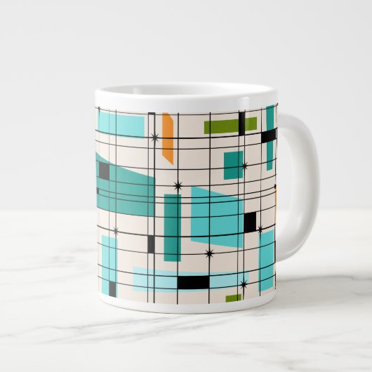 Retro Grid & Sternexplosionen Jumbo Tasse (Vorderseite Rechts)