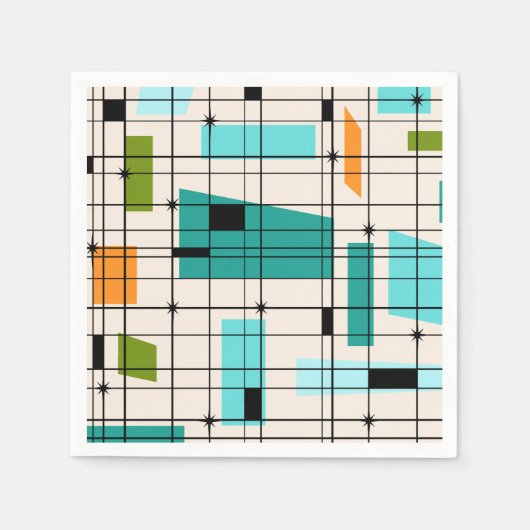 Retro Grid & Sternexplosionen Papier Napkins Serviette (Vorderseite)