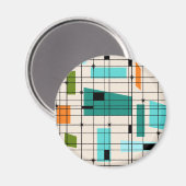 Retro Grid & Sternexplosionen Round Magnet (Vorderseite/Rückseite)