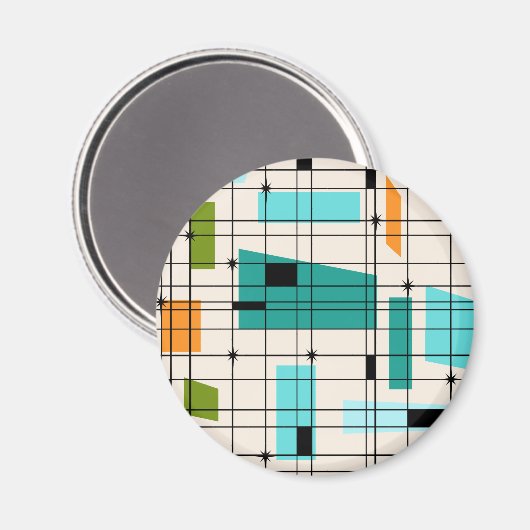 Retro Grid & Sternexplosionen Round Magnet (Vorderseite/Rückseite)