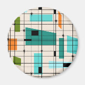 Retro Grid & Sternexplosionen Round Magnet (Vorne)