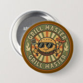 Retro Grill Master Burger Charakter BBQ King Vinta Button (Vorne & Hinten)