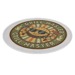 Retro Grill Master Burger Charakter BBQ King Vinta Schneidebrett