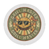 Retro Grill Master Burger Charakter BBQ King Vinta Schneidebrett (Vorderseite)