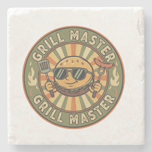 Retro Grill Master Burger Charakter BBQ King Vinta Steinuntersetzer (Vorderseite)