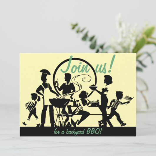 Retro GRILLEN Einladungen - Fünfzigerjahre Grill (Stehend Vorderseite)