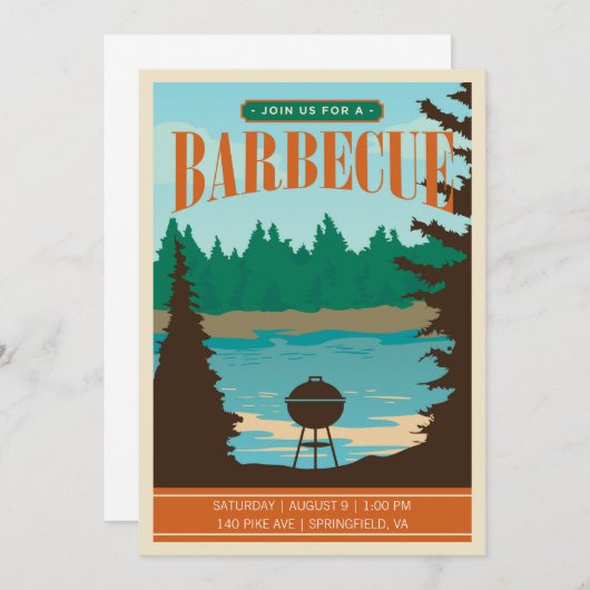 Retro GRILLEN im Freienladen ein Einladung (Vorne/Hinten)