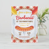 Retro GRILLEN Party Einladung über Gingham (Stehend Vorderseite)