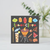 Retro-Grillplatz-Party Einladung Mitte des Jahrhun (Stehend Vorderseite)