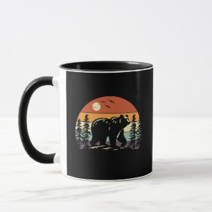 Retro-Grizzlybär-Silhouette Vintage-Sonnenuntergan Tasse
