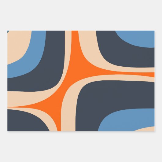 Retro Groove Abstrakt Pop Muster Blau und Orange Geschenkpapier Set (Vorderseite 3)