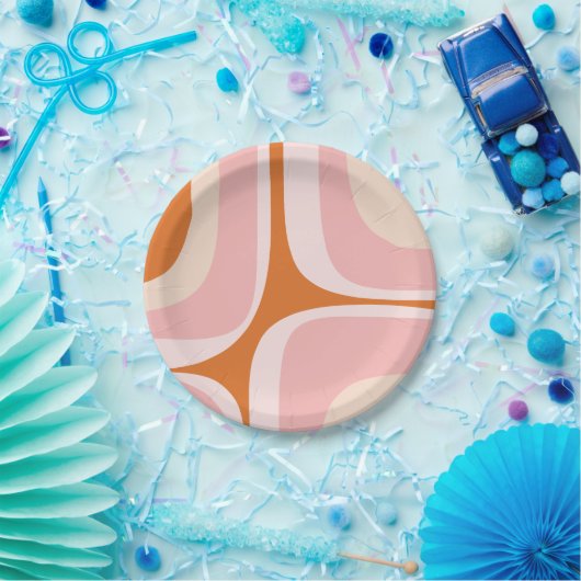 Retro Groove Pink und Orange Abstraktes Muster Pappteller (Party)
