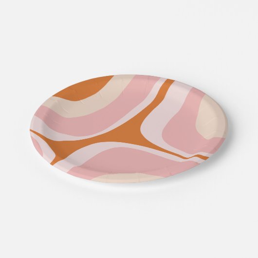 Retro Groove Pink und Orange Abstraktes Muster Pappteller (Schrägansicht)