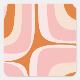 Retro Groove Pink und Orange Abstraktes Muster Quadratischer Aufkleber