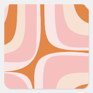 Retro Groove Pink und Orange Abstraktes Muster Quadratischer Aufkleber