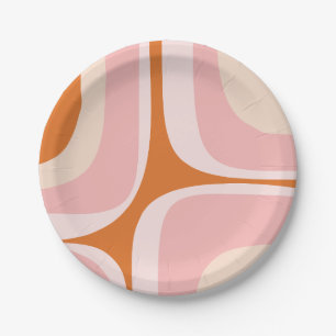 Retro Groove Rosa und Orange abstraktes Muster Pappteller