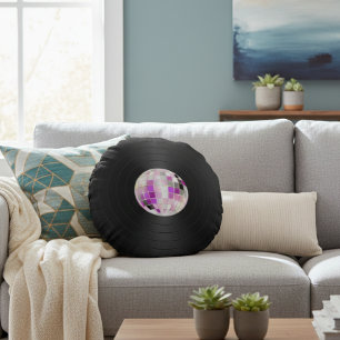 Retro Groove Vinyl Record Round Pillow Rundes Kissen