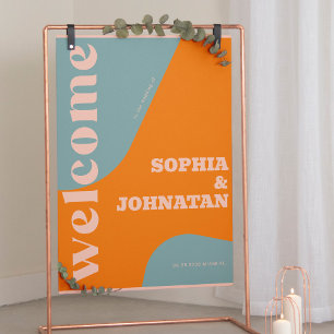 Retro-groovige staubblaue Typografie Willkommens-H Poster