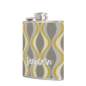 Retro-Groovitmuster - Monogramm - Goldtaupe Flachmann (Links)