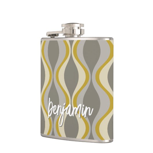 Retro-Groovitmuster - Monogramm - Goldtaupe Flachmann (Links)