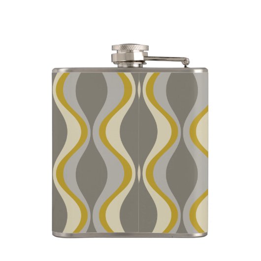 Retro-Groovitmuster - Monogramm - Goldtaupe Flachmann (Rückseite)