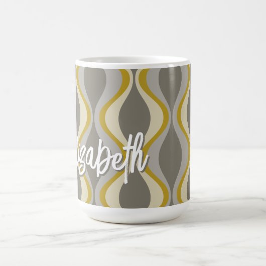 Retro-Groovitmuster - Monogramm - Goldtaupe Kaffeetasse (Mittel)
