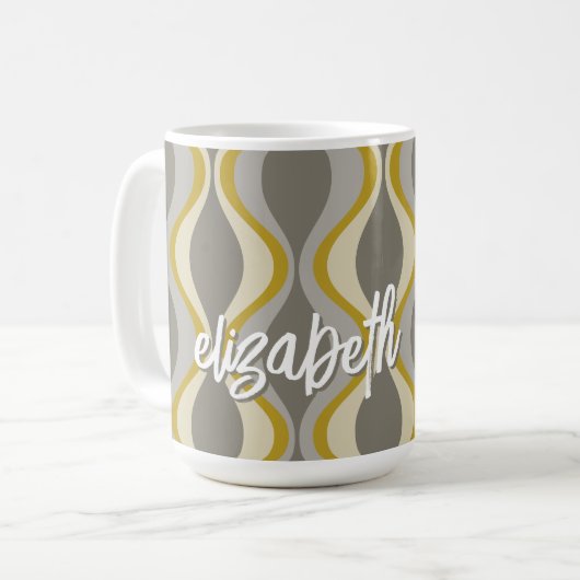 Retro-Groovitmuster - Monogramm - Goldtaupe Kaffeetasse (Vorderseite Links)