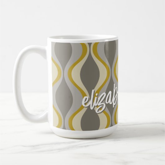 Retro-Groovitmuster - Monogramm - Goldtaupe Kaffeetasse (Links)