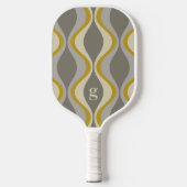 Retro-Groovitmuster - Monogramm - Goldtaupe Pickleball Schläger (Vorderseite)