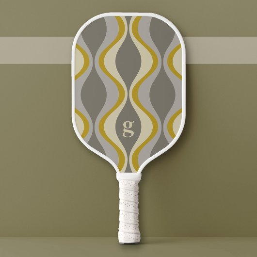 Retro-Groovitmuster - Monogramm - Goldtaupe Pickleball Schläger