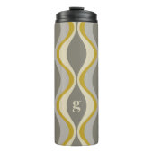 Retro-Groovitmuster - Monogramm - Goldtaupe Thermosbecher (Vorderseite)